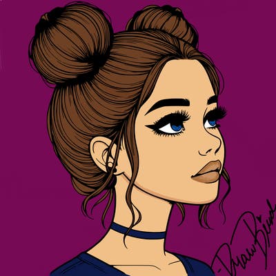 realistic girl with buns on the top of her head