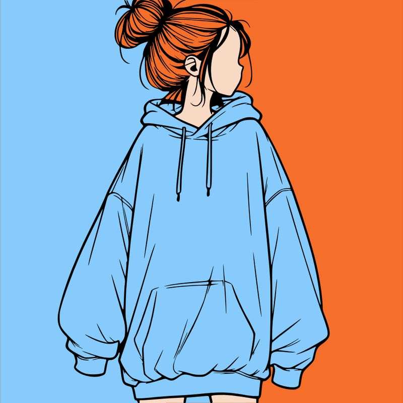 realistic girl with a oversized sweatshirt on and a bun