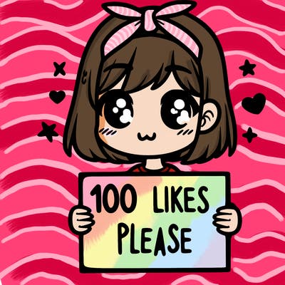 girl holding sign saying 100 likes please