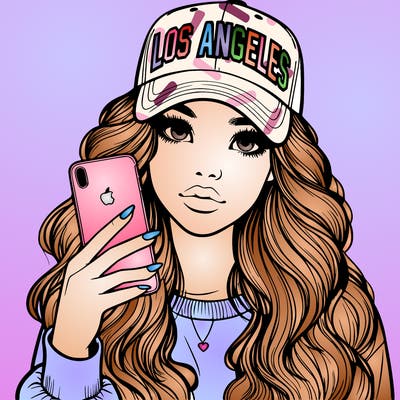 realistic beautiful girl wearing los ángeles cap holding an iphone