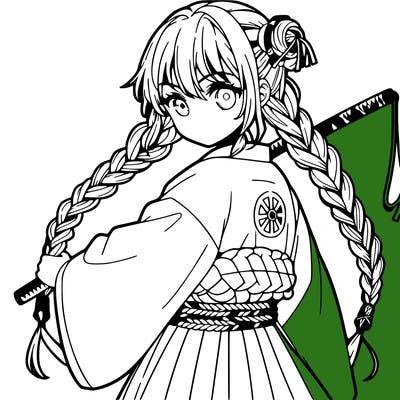 anime girl with three braids and a katana whip