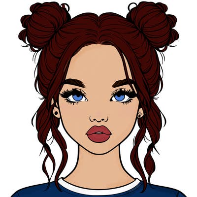 realistic girl with two buns in hair and lips