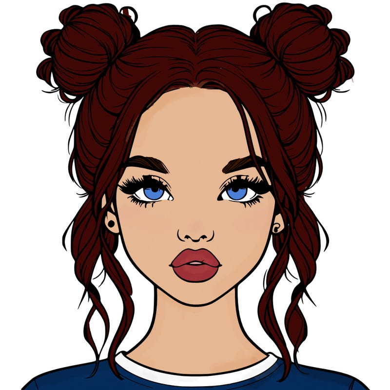 realistic girl with two buns in hair and lips