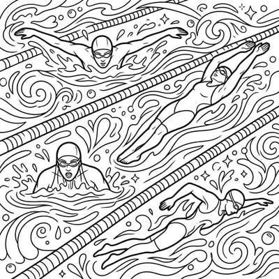 Experience the thrill of competitive swimming with this dynamic Individual Medley Swimmers coloring page. Capture the grace and power of all four strokes as you bring this exciting aquatic scene to life.