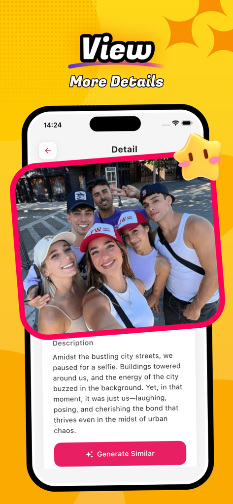 Screenshot of Wiloo app showing a group photo of friends and an AI-generated memory description
