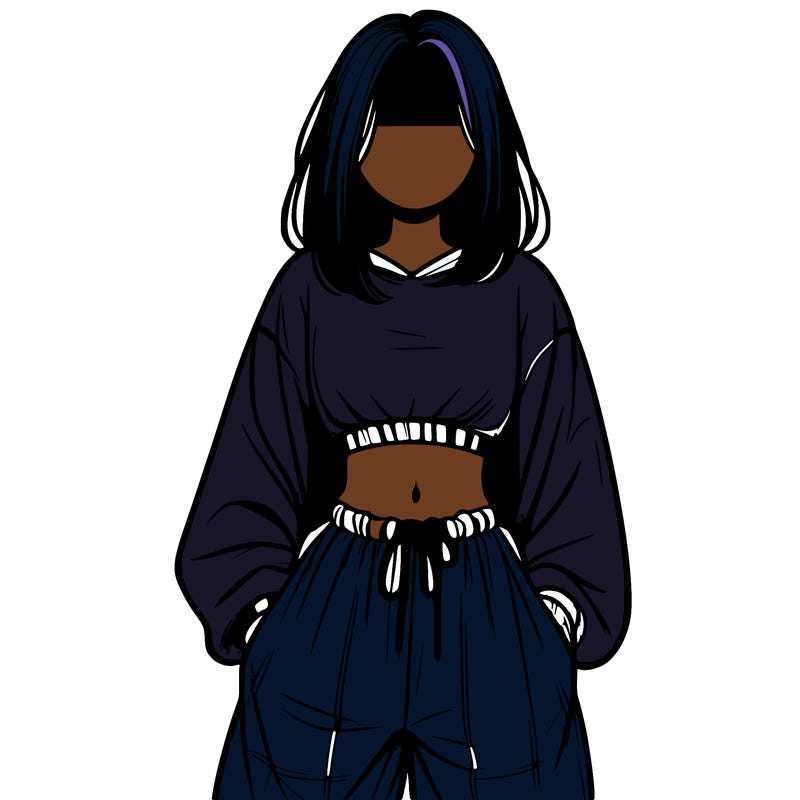 realistic girl faceless with baggy pants and a crop top