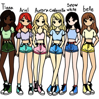 a group of girls wearing crop tops and shorts