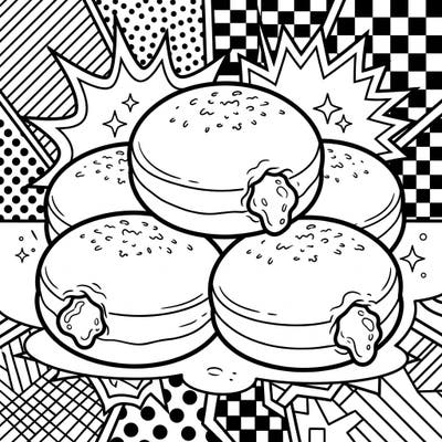 Unleash your inner artist with this delightful Pop Art jelly doughnuts coloring page. Its bold lines and dynamic patterns promise a fun and engaging creative experience for all ages.