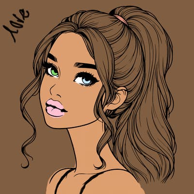 realistic girl with a ponytail on her hair and lips