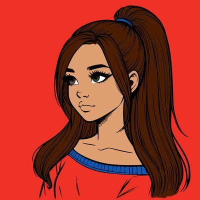 realistic girl with a high ponytail