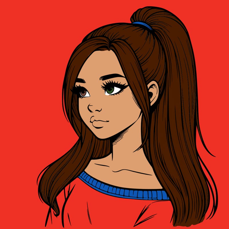 realistic girl with a high ponytail