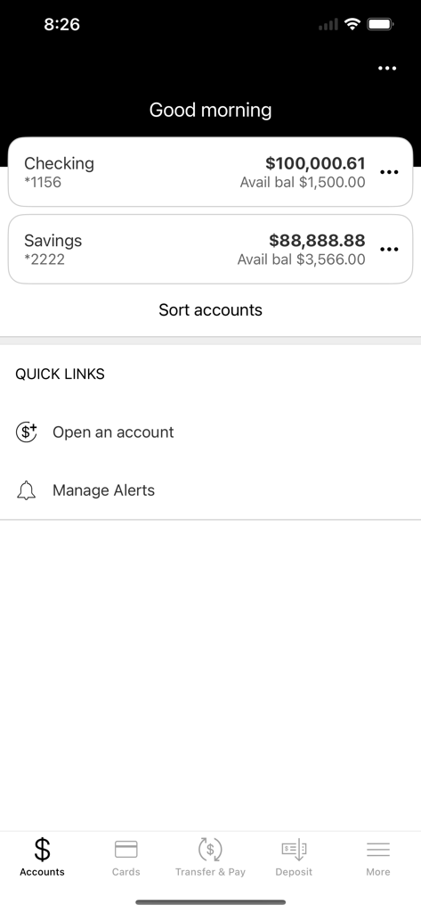 Bank of Colorado - Bank of Colorado mobile app interface showing checking and savings account balances.