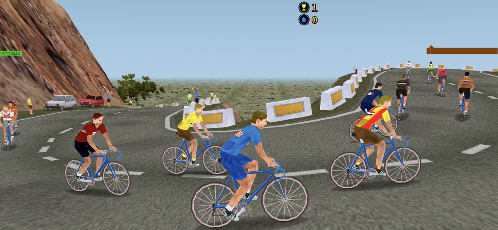 Ciclis 3D - The Cycling Game - Ciclistas compitiendo en un pelotón en una carretera de montaña en 3D