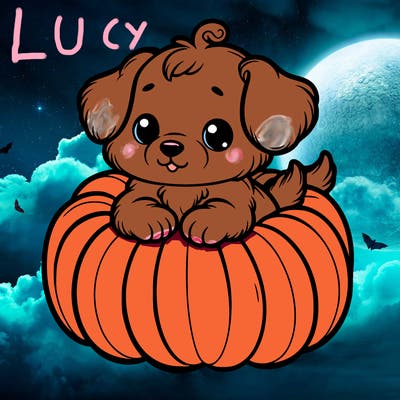 cute little puppy in a pumpkin