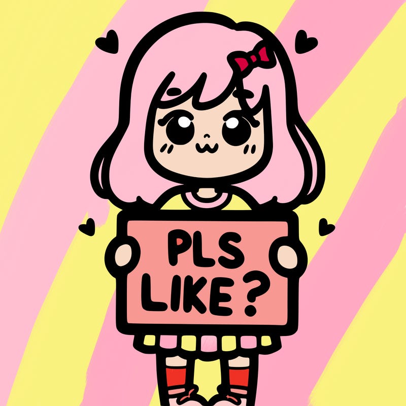 girl holding sign saying pls like?