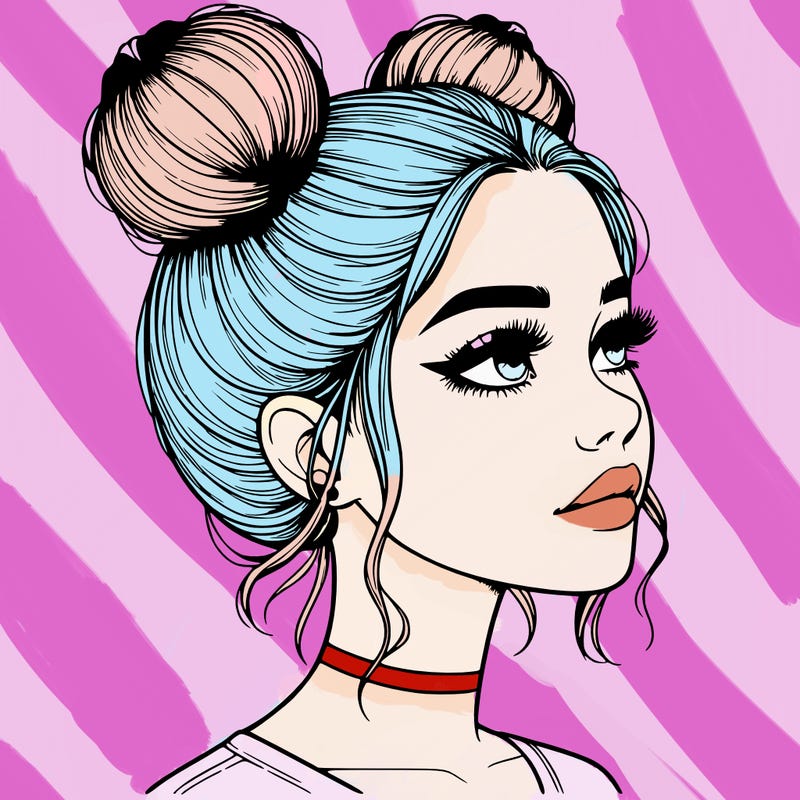 realistic girl with buns on the top of her head