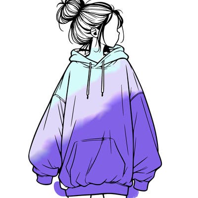 realistic girl with a oversized sweatshirt on and a bun