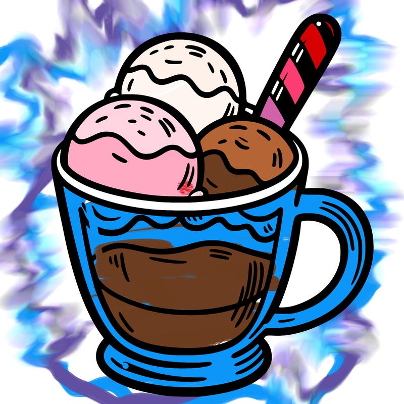 a glass cup with three scoops of ice cream