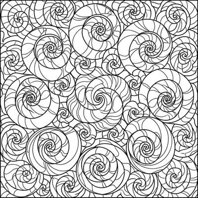 Explore a captivating array of coiling and expanding forms with this mesmerizing spiral geometric patterns coloring page. Immerse yourself in the rhythmic beauty of mathematical sequences and bring this intricate design to life with your colors.