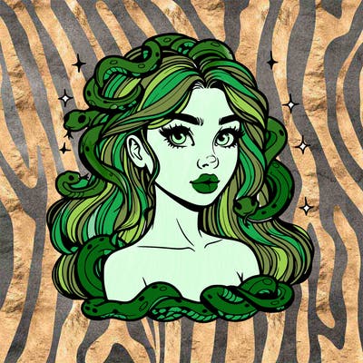 realistic girl with snakes as hair