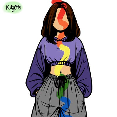 realistic girl faceless with baggy pants and a crop top