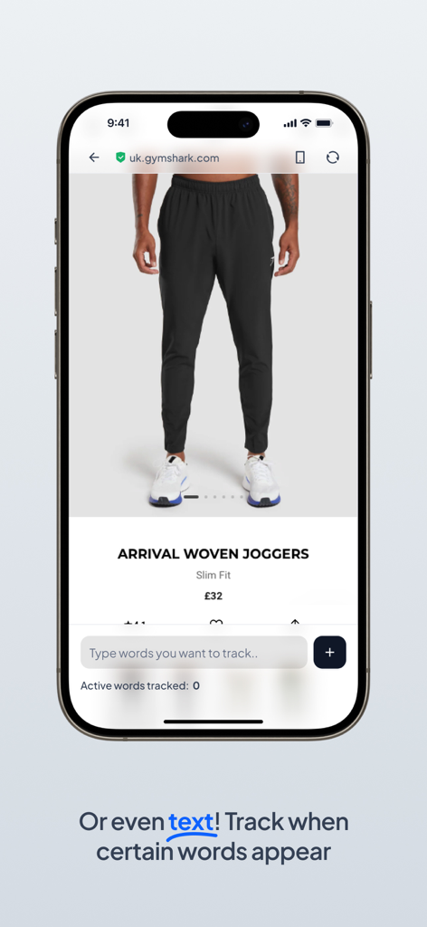 Price Tracker: AnyTracker - Smartphone showing AnyTracker monitoring text on a retail website