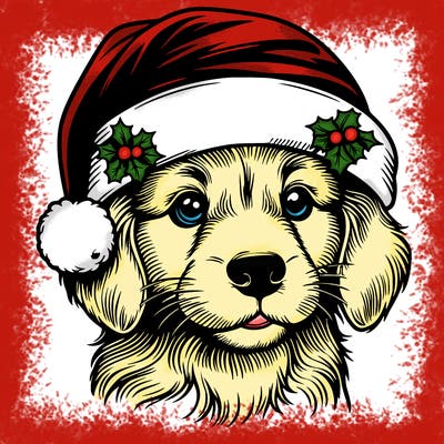 realistic dog wearing a santa hat