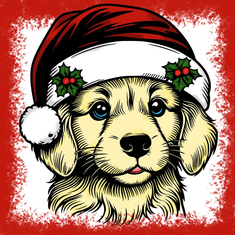 realistic dog wearing a santa hat