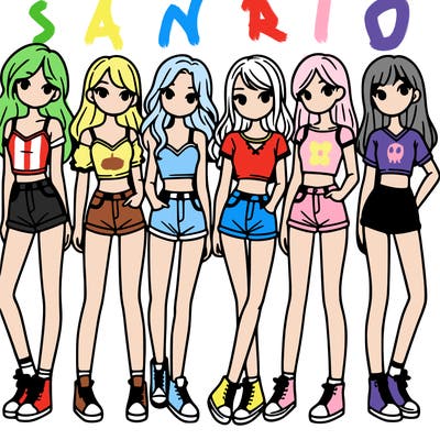 a group of girls wearing crop tops and shorts