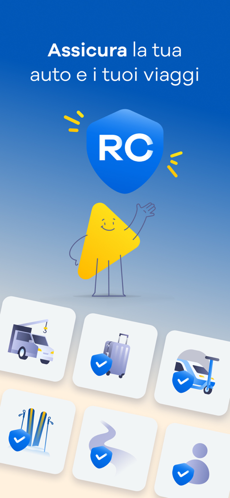 Telepass: pedaggi e parcheggi - Telepass mobile app interface displaying various car and travel insurance options