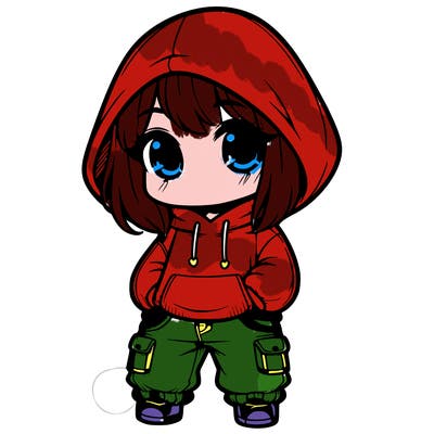 cute chibi girl in hoodie and baggie jeans