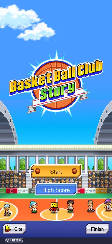 Basketball Club Story - Basketball Club Story game title screen featuring retro pixel art characters on a basketball court