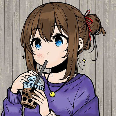 manga character drinking boba