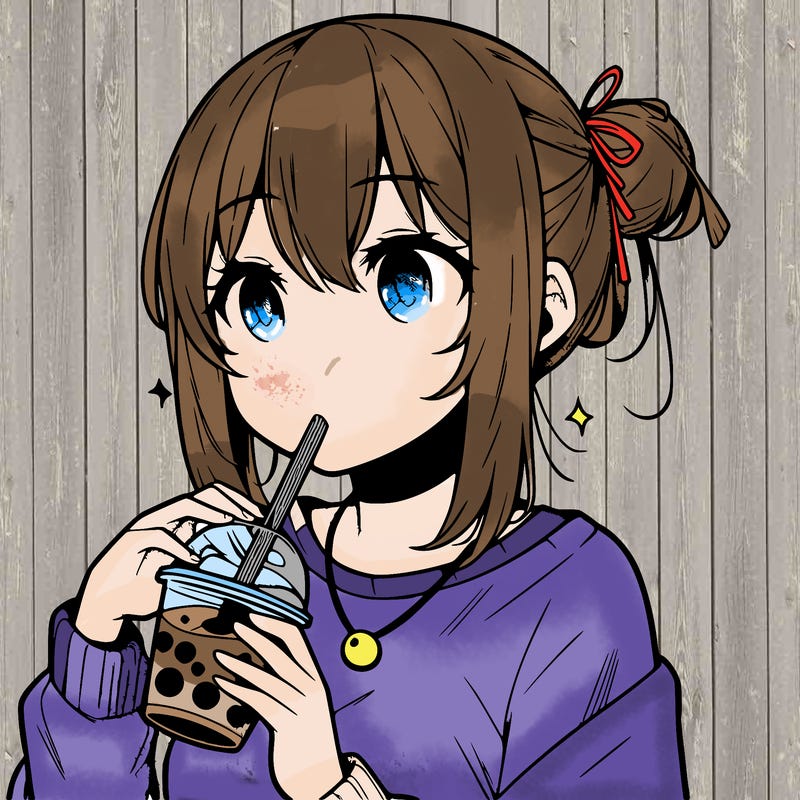 manga character drinking boba