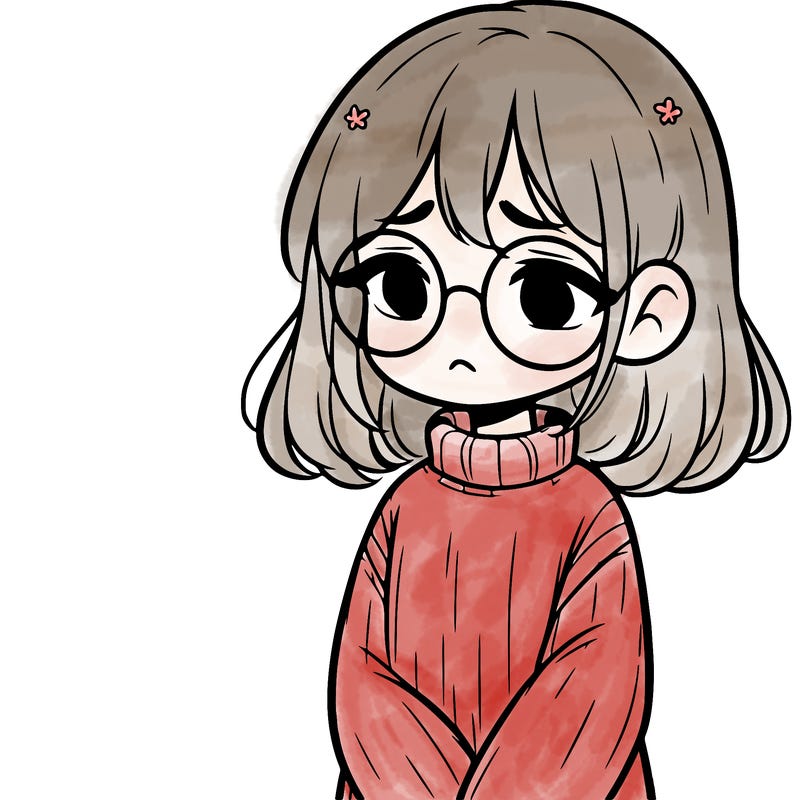 sad girl with glasses in a sweater