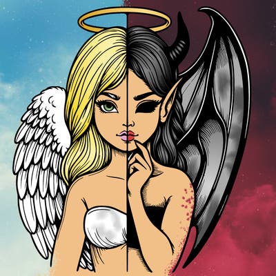 realistic angel half demon