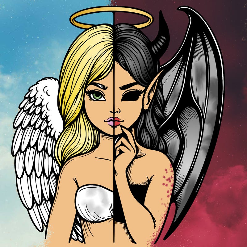 realistic angel half demon