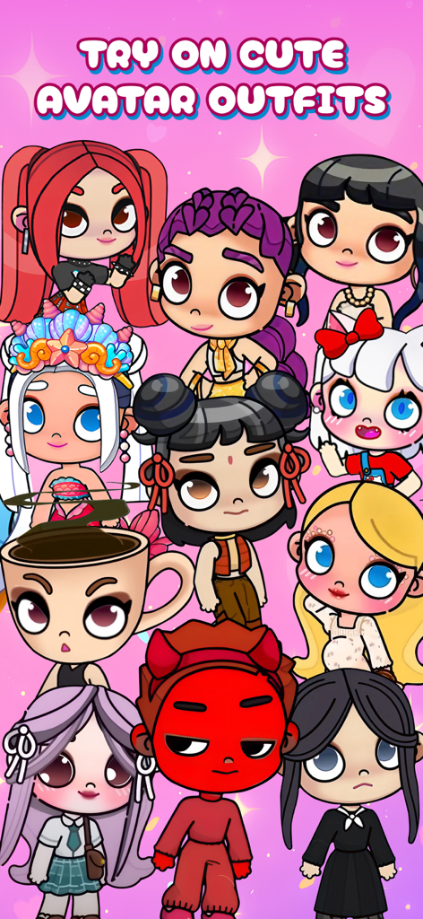 A collection of cute and colorful avatar characters with different fashion styles