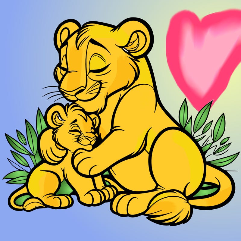 lioness cuddling her cub