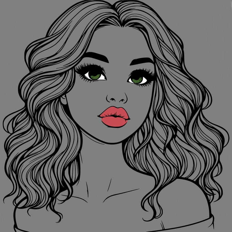 realistic girl with wavy hair and lips