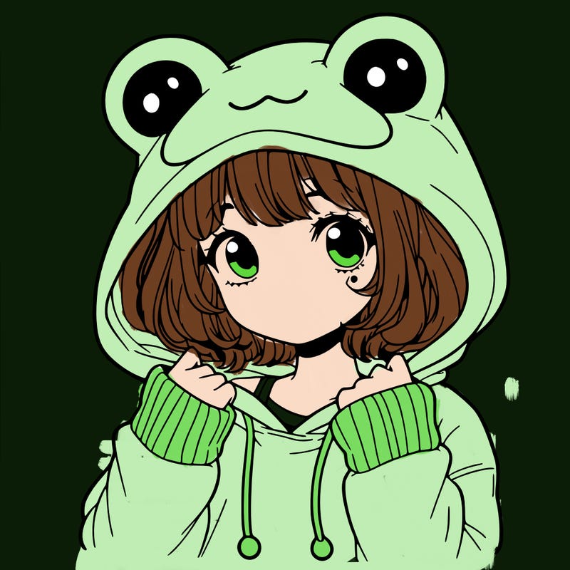 a cute teenage girl wearing a frog hoodie