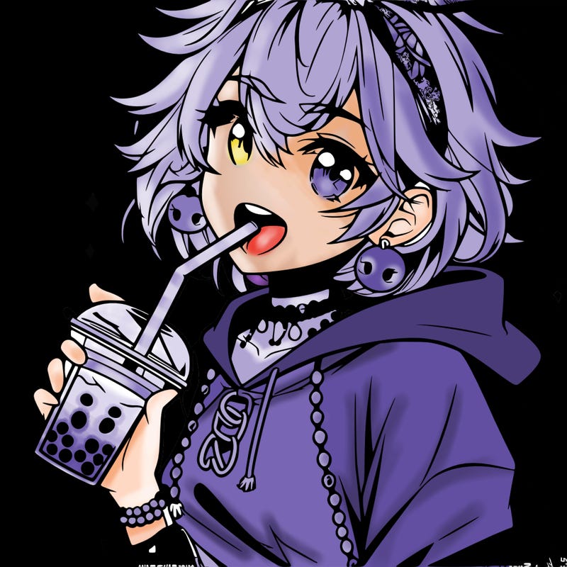 hot baddie anime girl drinking boba and biting the straw