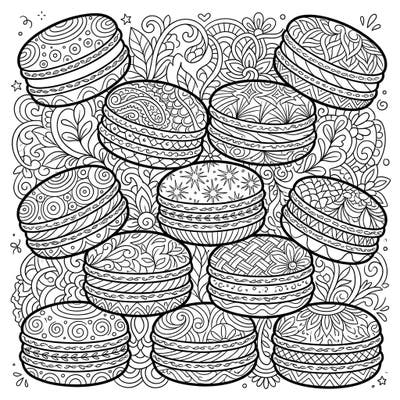 Immerse yourself in a delightful world of intricate patterns and delicious desserts with this Zentangle French Macarons coloring page. Each delicate cookie offers a unique artistic challenge, perfect for relaxing and unleashing your creativity.
