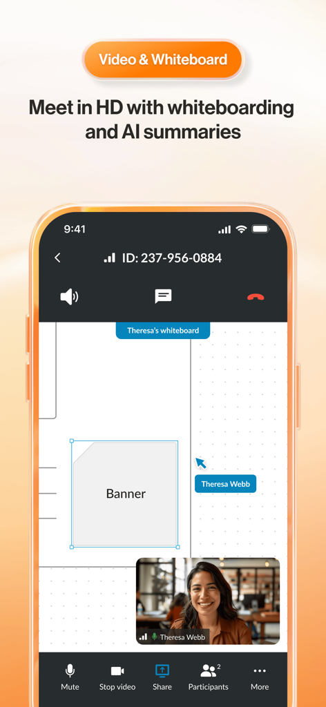 RingCentral mobile video meeting with a digital whiteboard