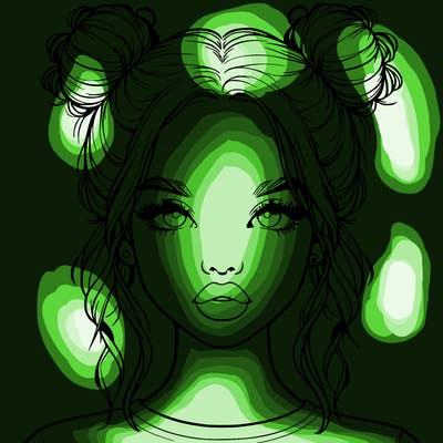 realistic girl with two buns in hair and lips