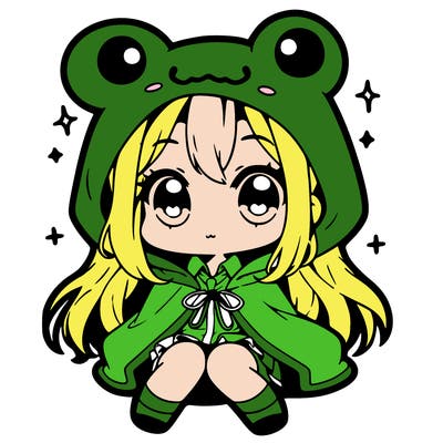 chibi girl with frog hoodie