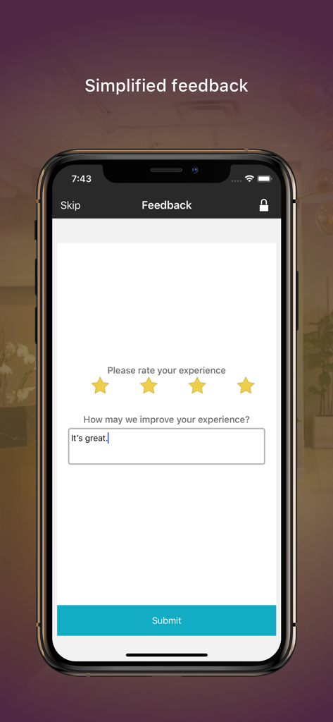 Zenoti Mobile - Zenoti Mobile guest feedback screen showing a star rating and comment box