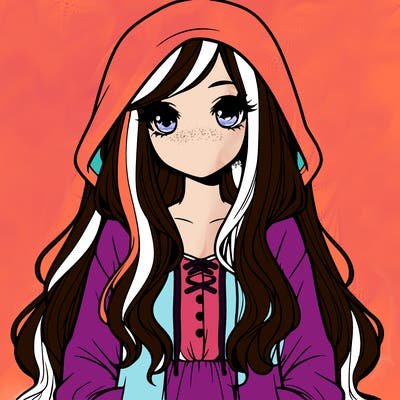 realistic girl in hoodie with long pretty hair and a dress on