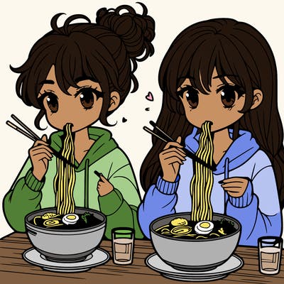 girls eating ramen