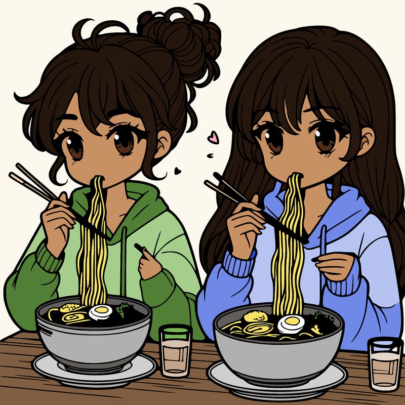 girls eating ramen
